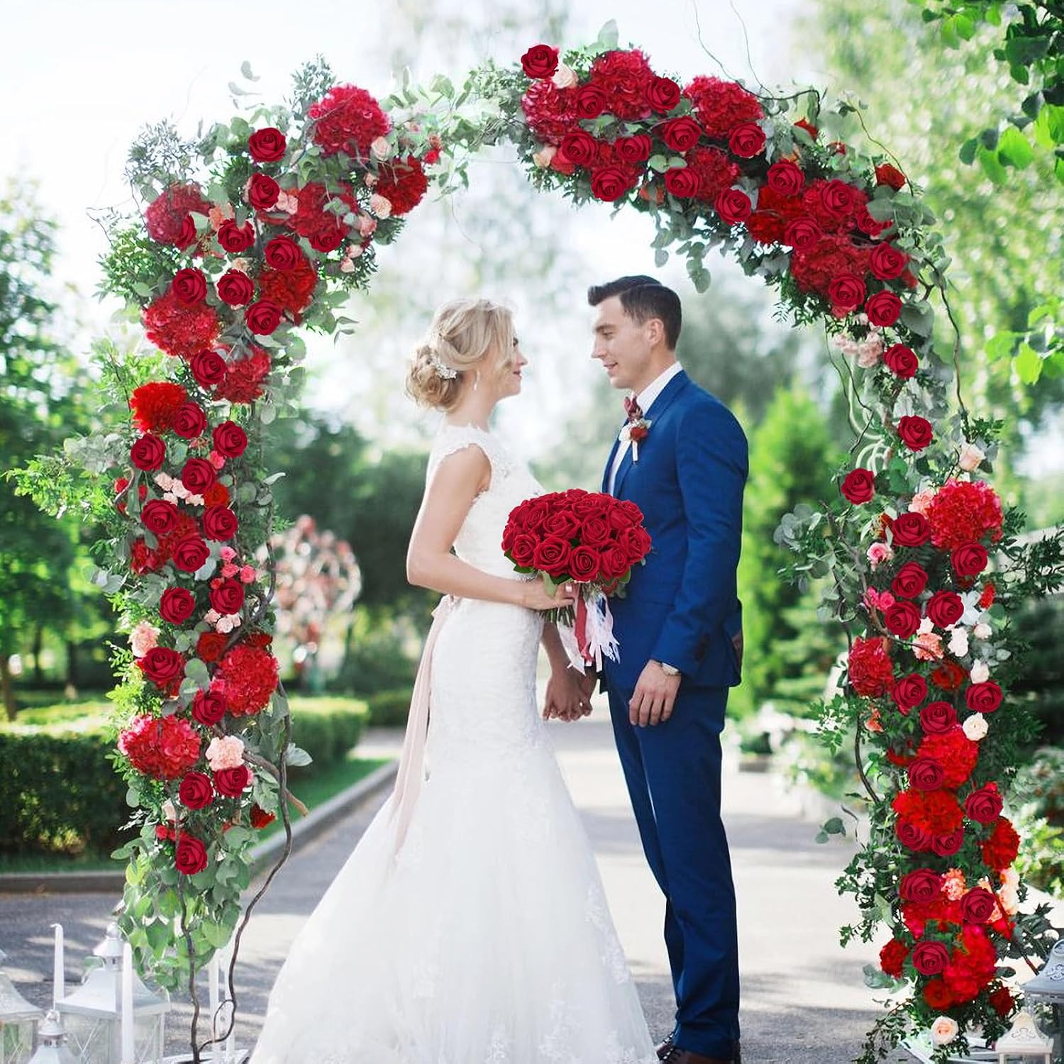 200 Pcs Red Roses Artificial Flowers, Real Touch Velvet Roses Bouquet Fake Flowe