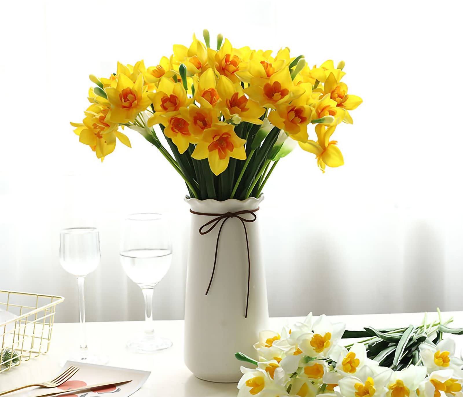 10 Pcs Artificial Daffodils Flowers Narcissus Faux Spring Flowers Fake Silk D…