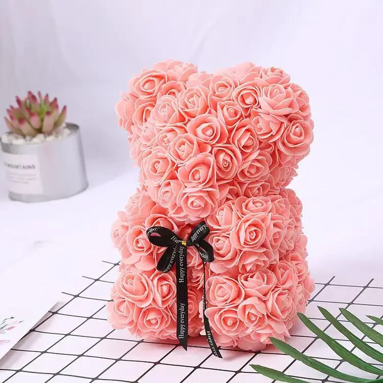 1pc 10inch Artificial Flower Floral Rose Teddy Bear Romantic Valentines Day Gift