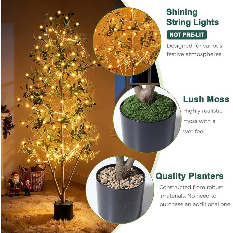 Lifelike Artificial Olive Tree Indoor Planter W/ Moss LED Lights Low Maintenance