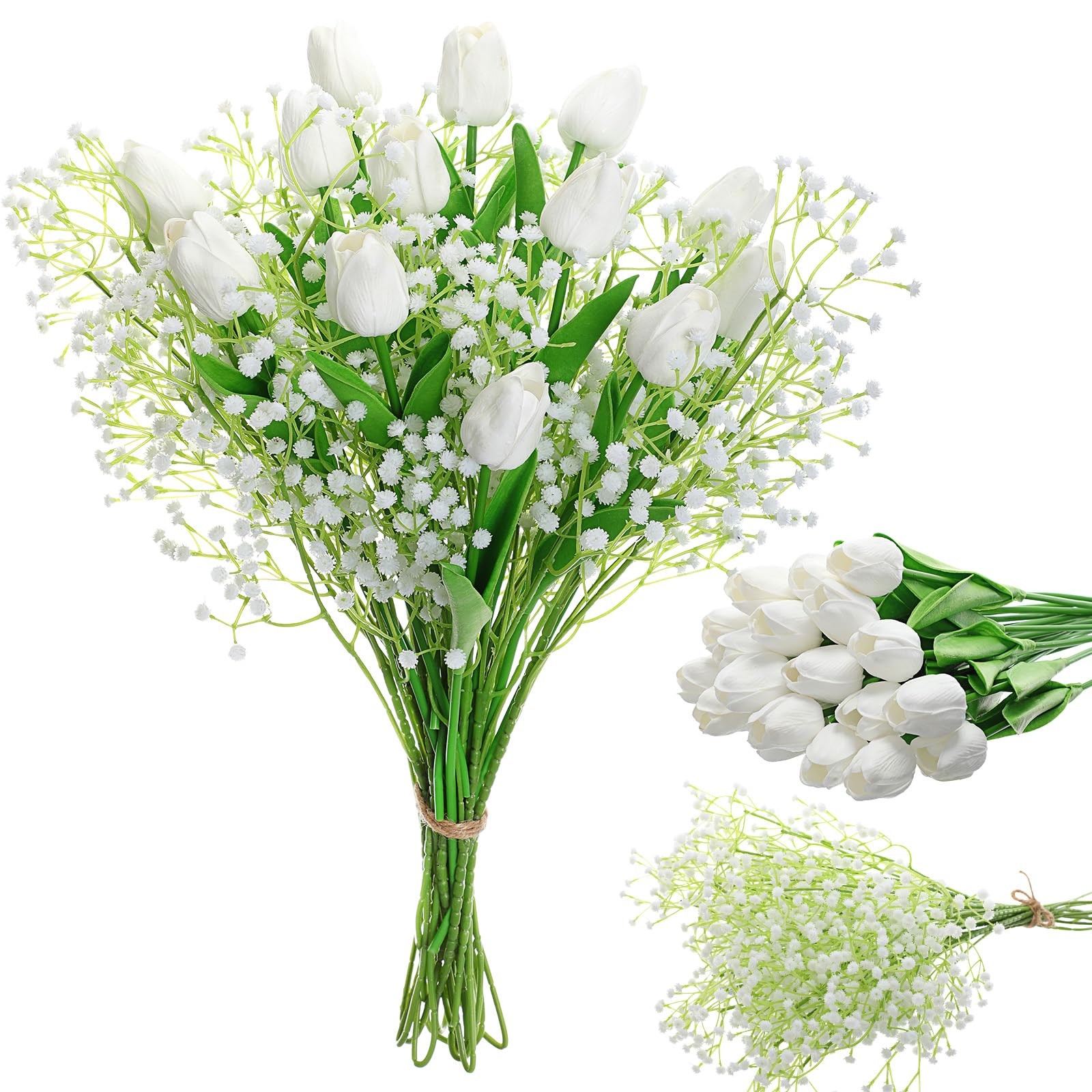 32 Branches Baby Breath Artificial Flowers Bulk Fake Tulip Faux Silk White