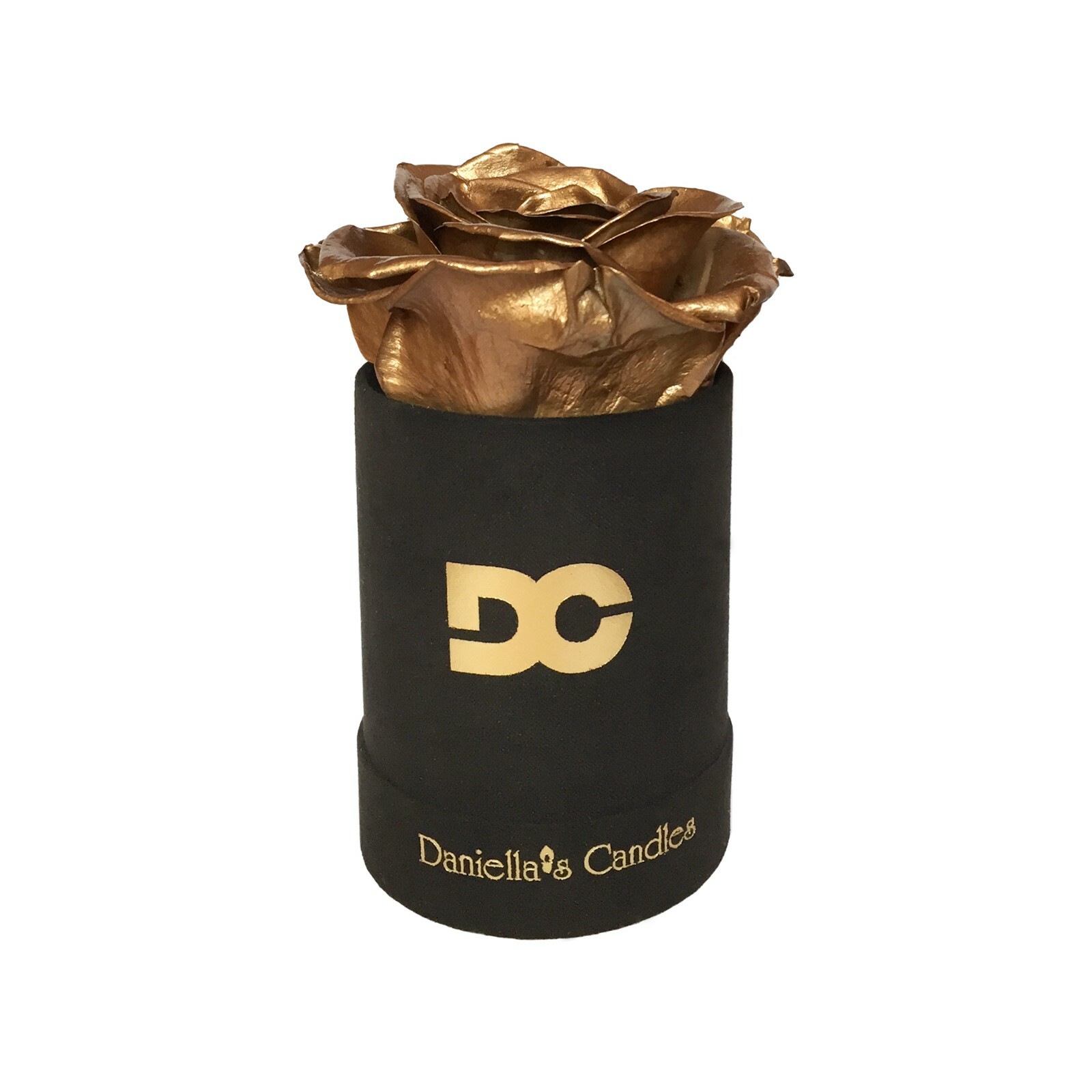 Personalized Single Long Lasting Gold Rose In Black Suede Box