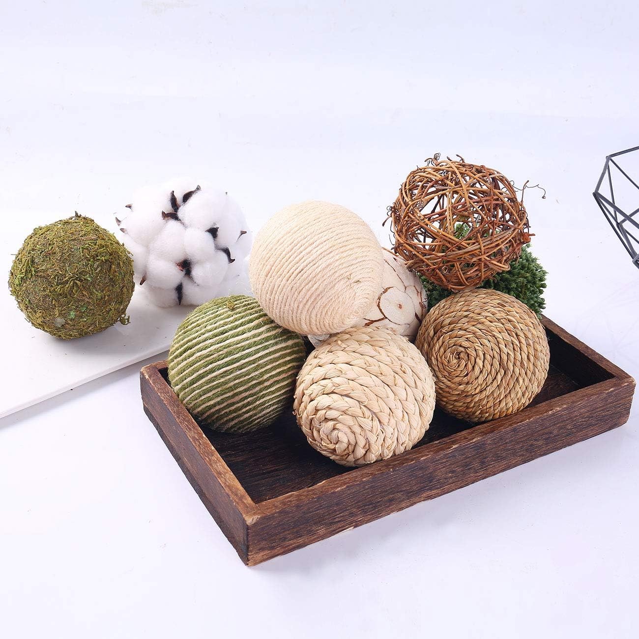 9pcs 3.5Inch Fall Decorative Ball Orb Rattan Ball Rattan Woven Orbs Spherical