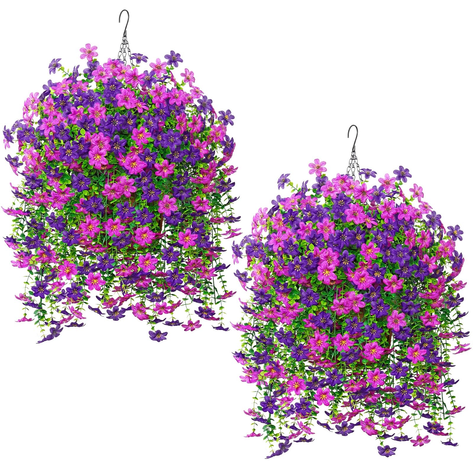 2 Set Artificial Hanging Flowers Plants Basket for Outdoors Faux Silk Purple …