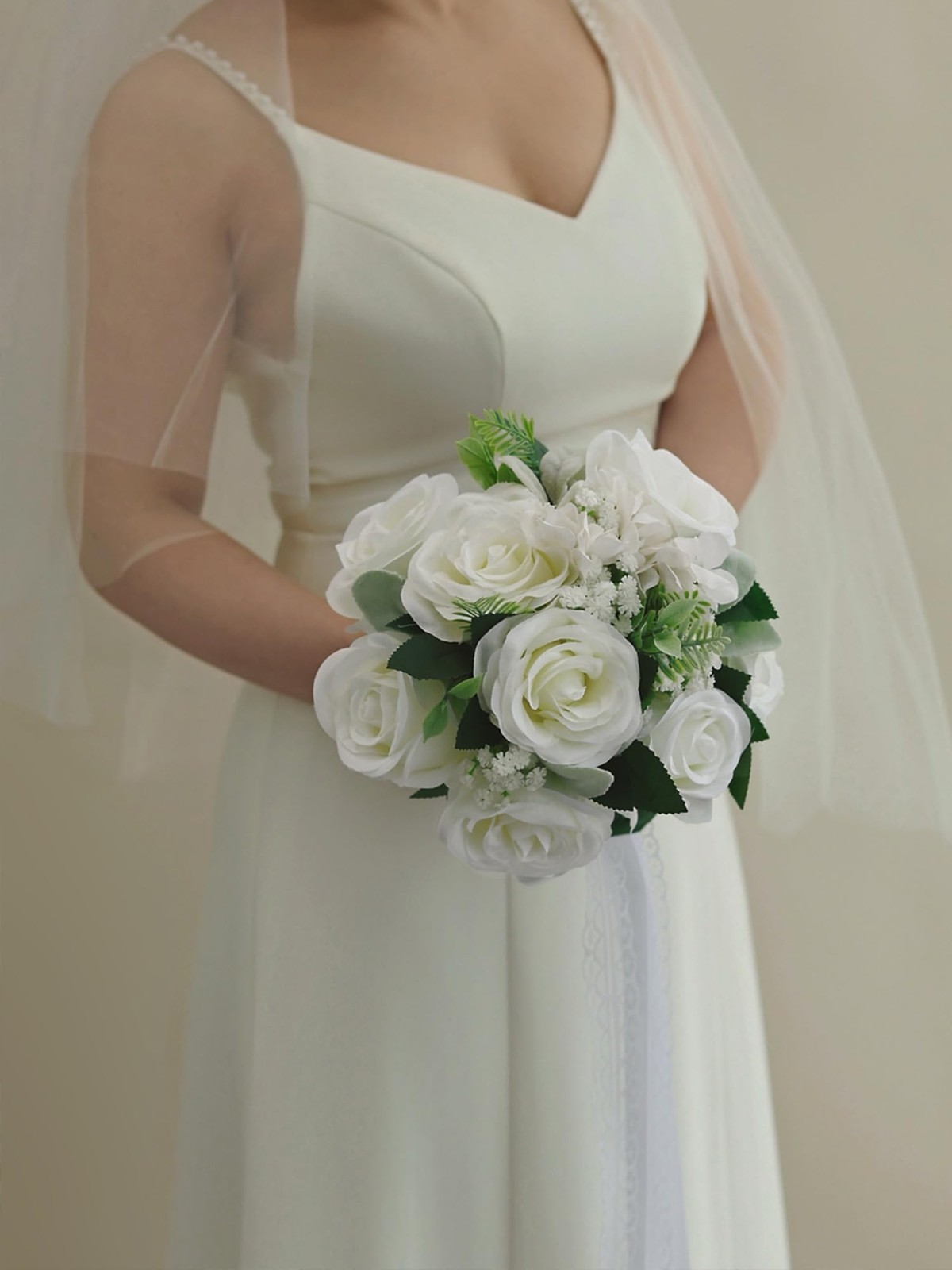 Ivory White 9 Inch Wedding Bouquets Artificial Roses Flowers Bridal Bridesmaid