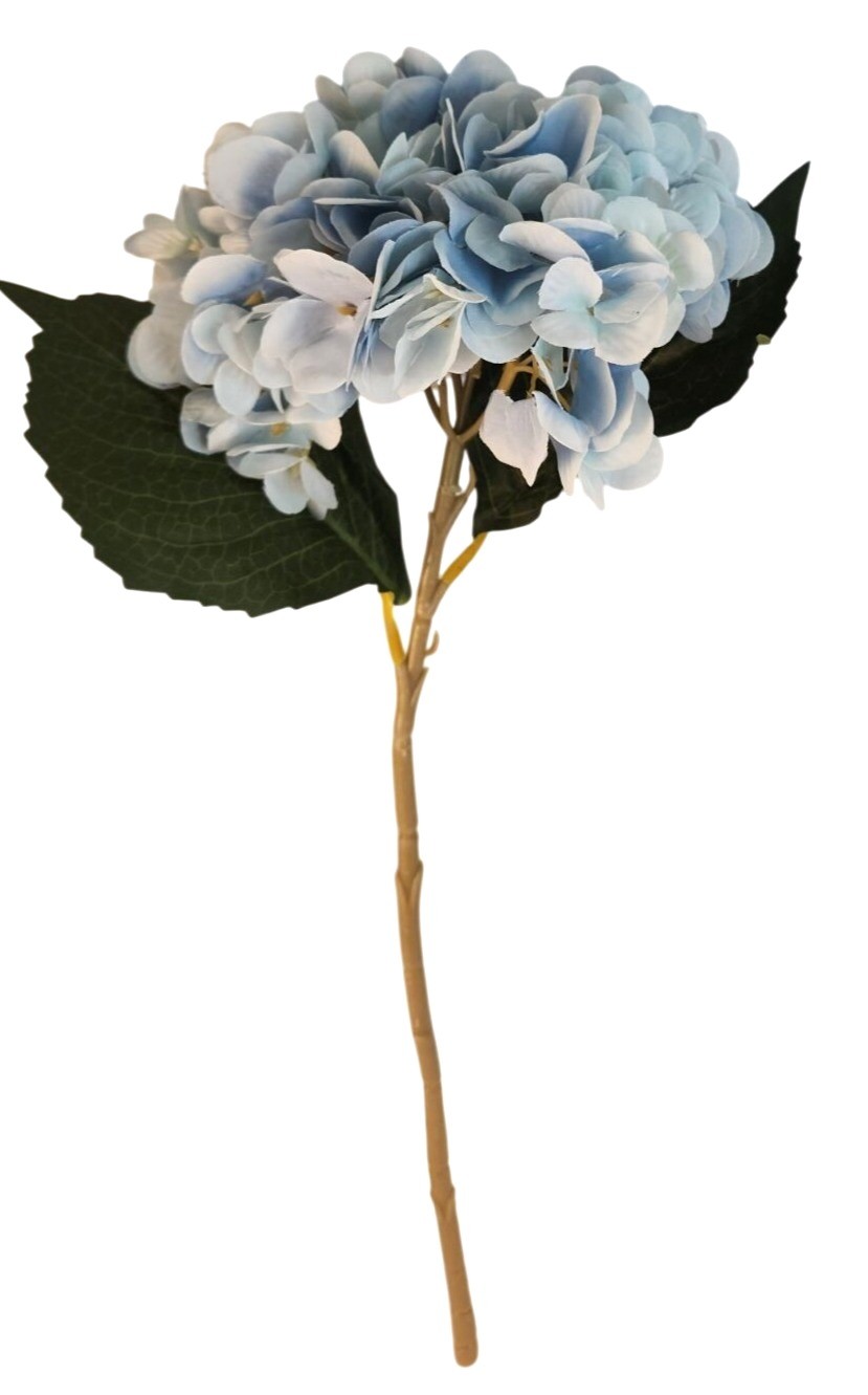Soft Blue Faux Hydrangea Stem 18 Inch Wedding Artificial Silk Flower Large Bloom