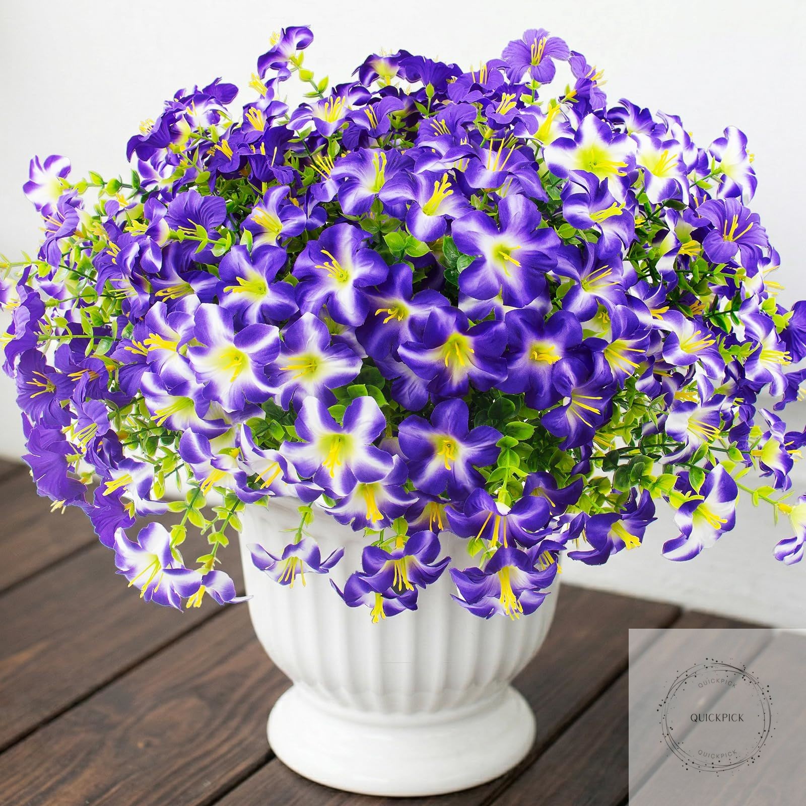 16 Pcs Faux Petunias Artificial Flowers for Outdoors, UV Resistant Fake Purple
