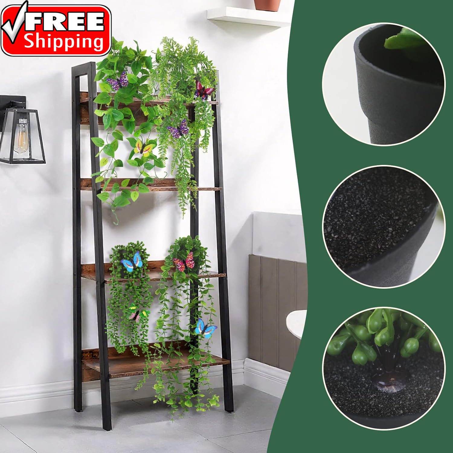 4 Pcs Artificial Hanging Plants with Pots – Realistic Fake Eucalyptus & Ivy Vine