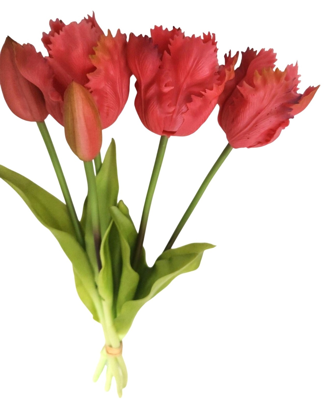Coral Pink Tulip Bouquet 15 Inch Faux Flowers Purple Tip Spring Decor Farmhouse