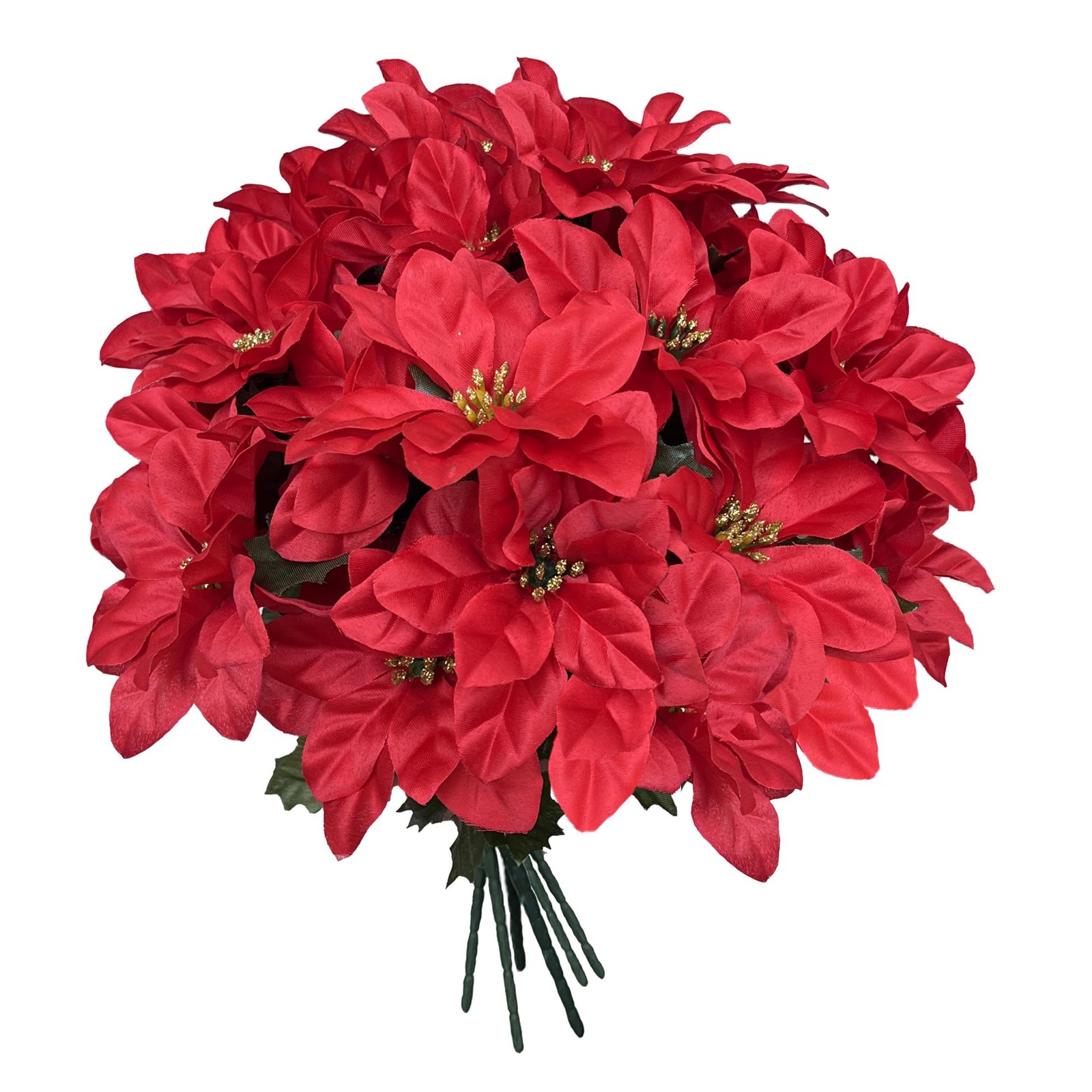 3 Pack Artificial Poinsettia Bushes – 9.8″ Faux Red Poinsettia Bouquets with …