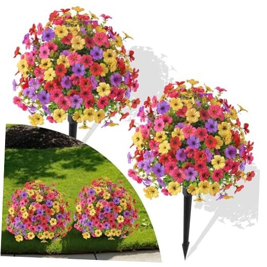 Pcs0″ Artificial Topiary Ball Flowers For Outdoors 2 Red Rose Purple Yellow