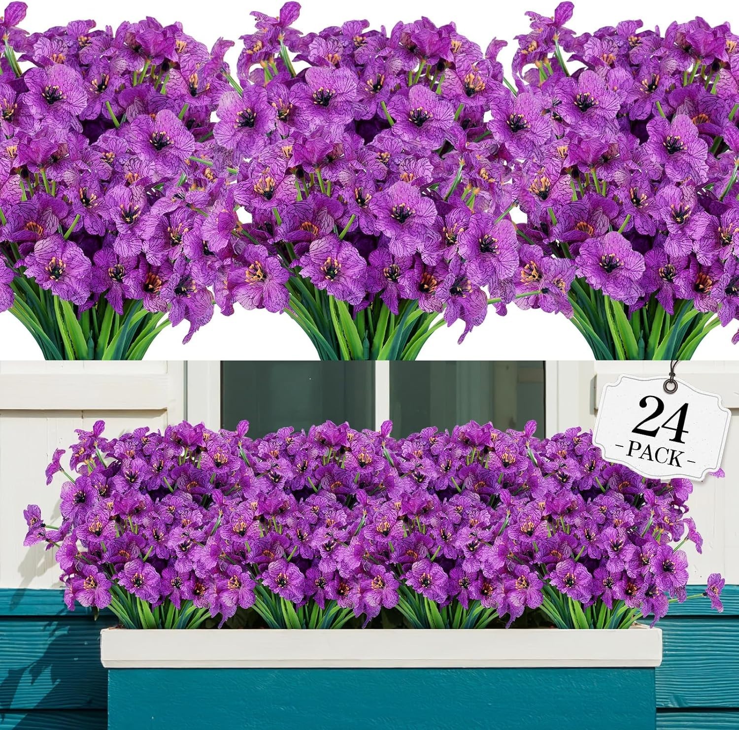 Vibrant Eco-Friendly Faux Flowers: 24 Bundles for Lasting Indoor/Outdoor Beauty