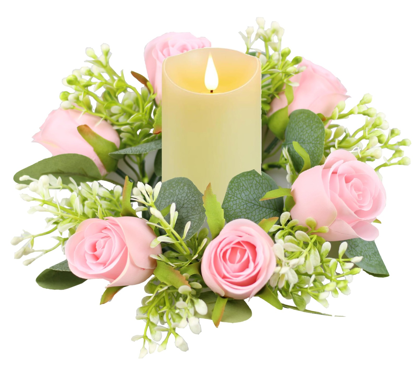 Artificial Rose Eucalyptus Pillar Candle Rings Wreath 3 Inch Center Weddding …
