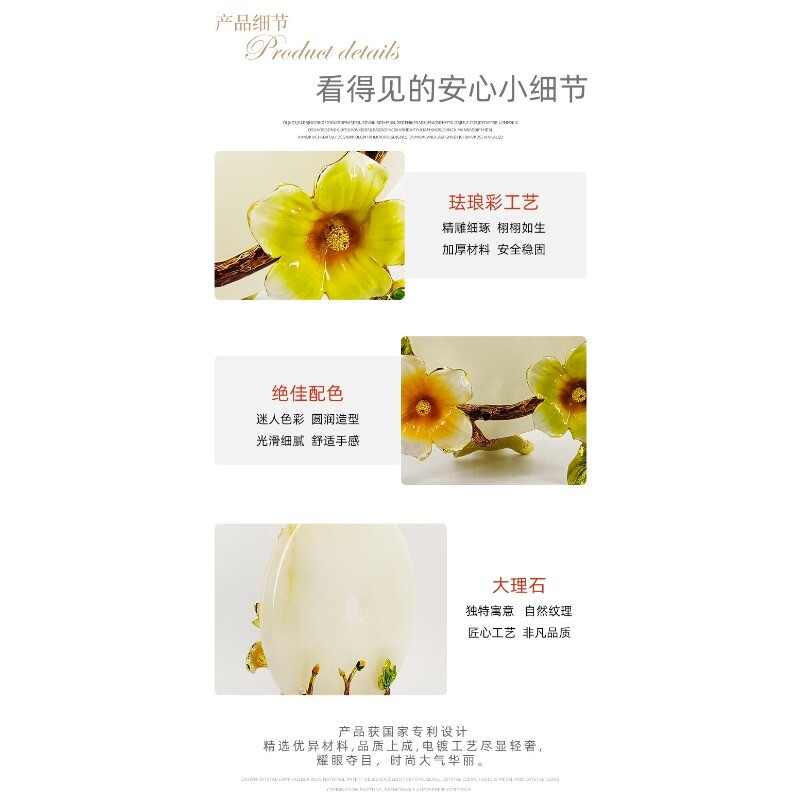 Natural jade Chinese safety buckle enamel color zinc alloy bracket ornament