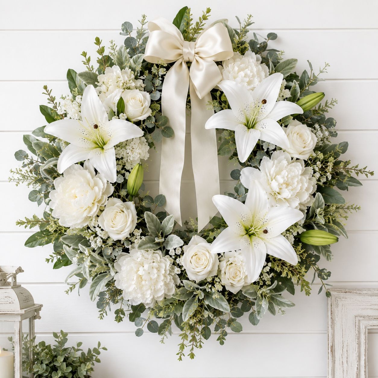 Real Touch White Lily Stems Set of 2, Artificial Lily Flowers, Faux Floral Stems