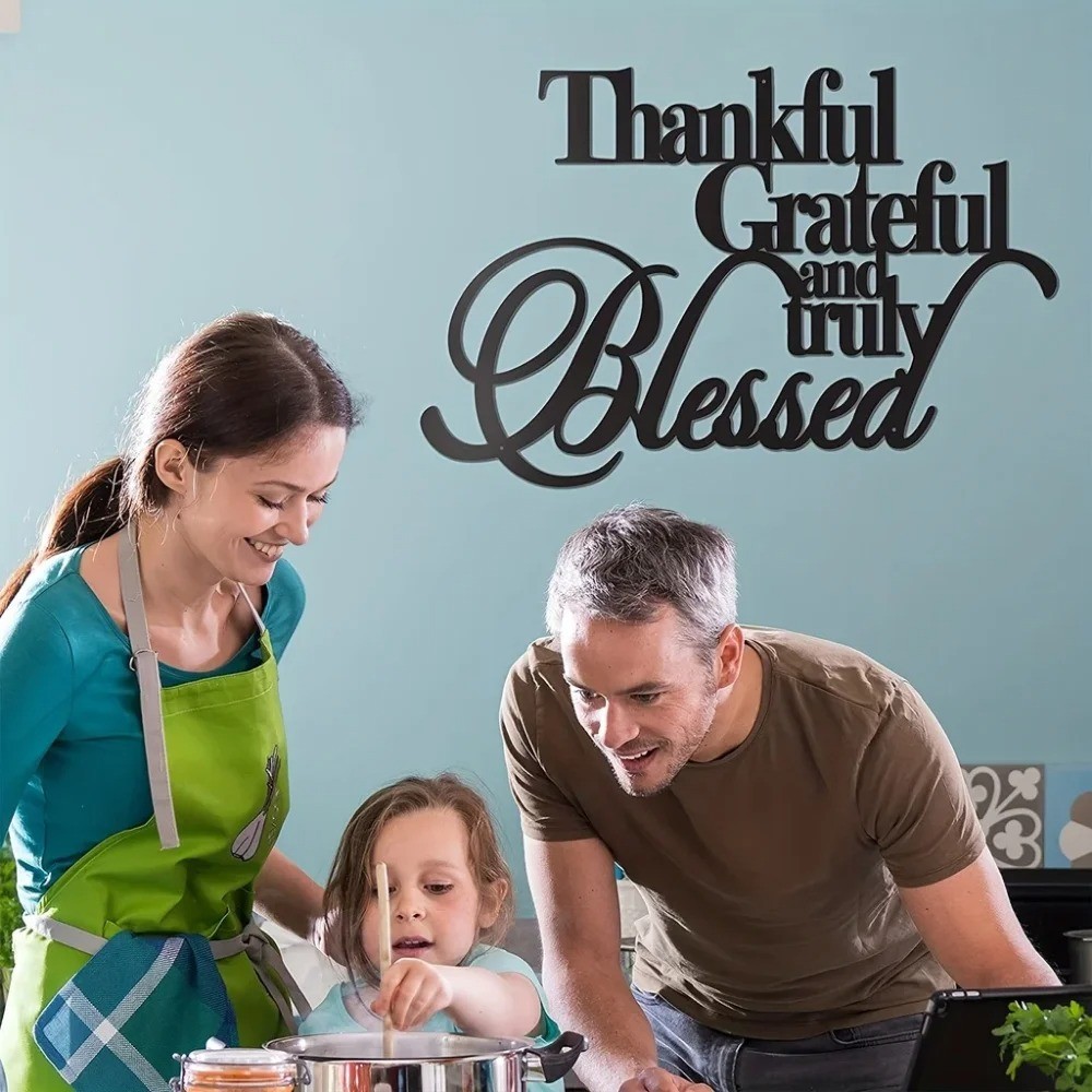 Thankful Grateful Blessed Metal Wall Sign – Iron Art Hanging Home Decor Gift