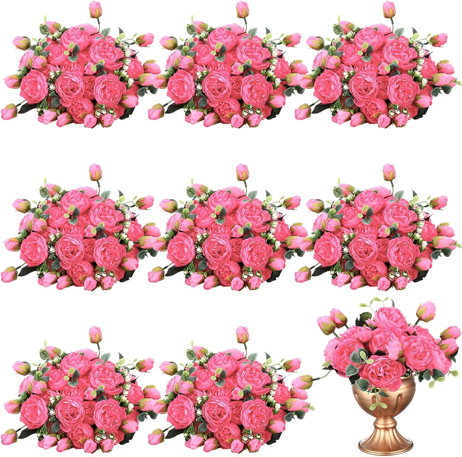 Hot Pink Silk Peony Flowers – 24 Bundles for Wedding & Party Decor