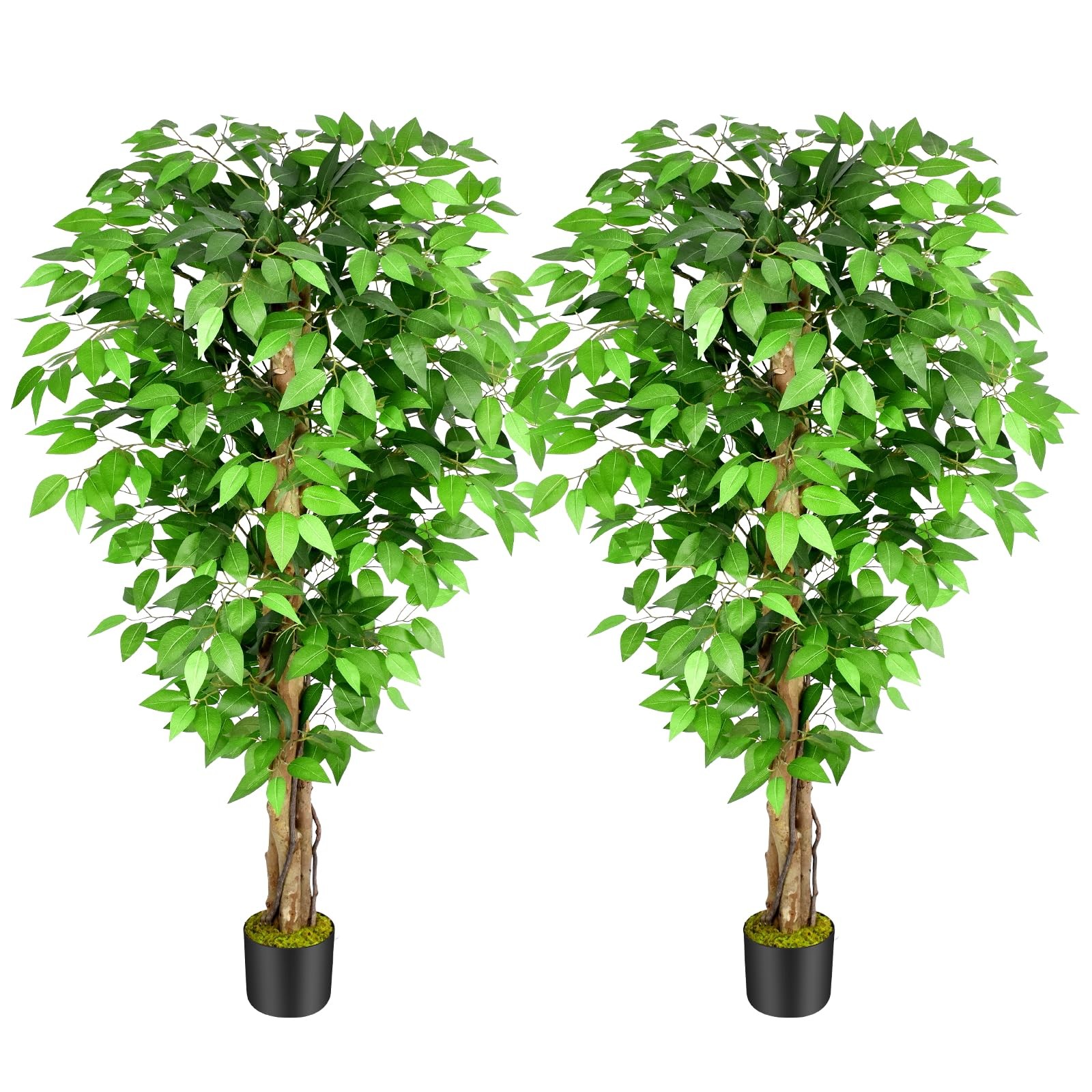 Keeplush 5ft Ficus Artificial Trees with Natural Curved Trunks, 60″ Tall Lush…