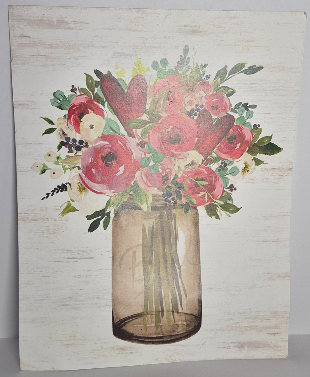Rustic Farmhouse Floral Wall Art 11×14 Mason Jar Flowers Red Roses