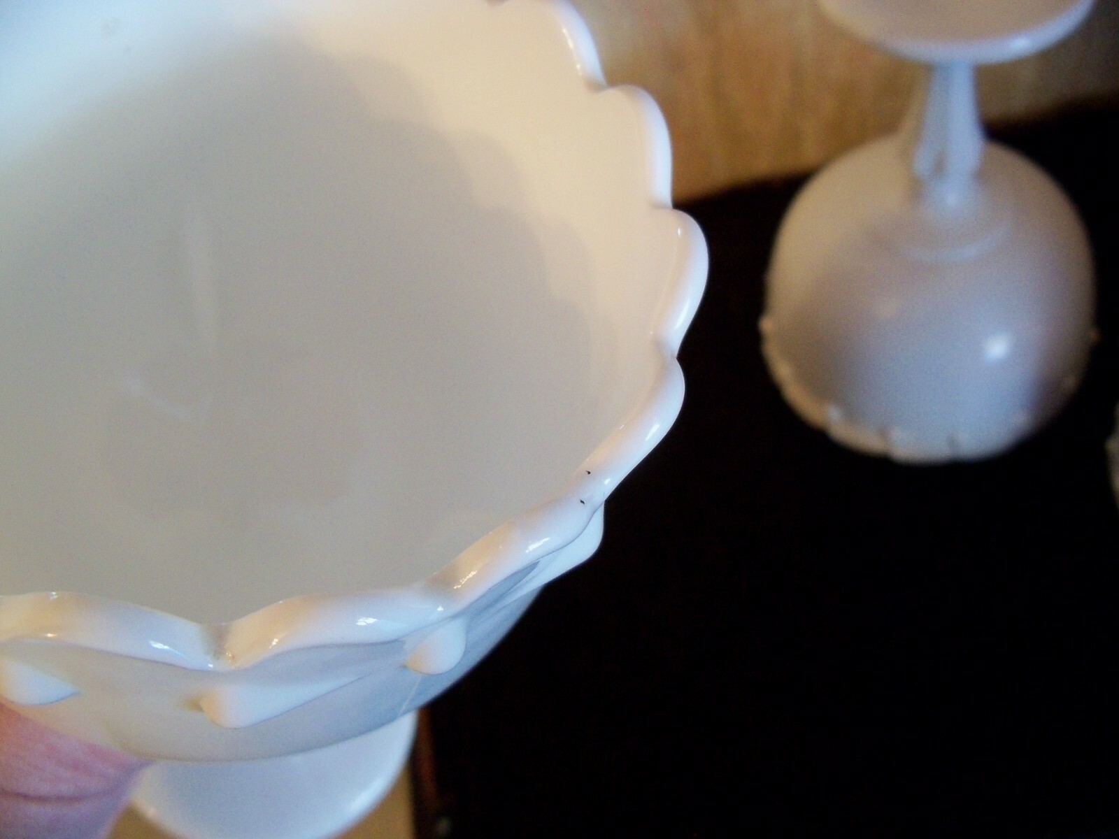 3 MATCHING WHITE GLASS – VTG COMPOTES – 2 SIZES