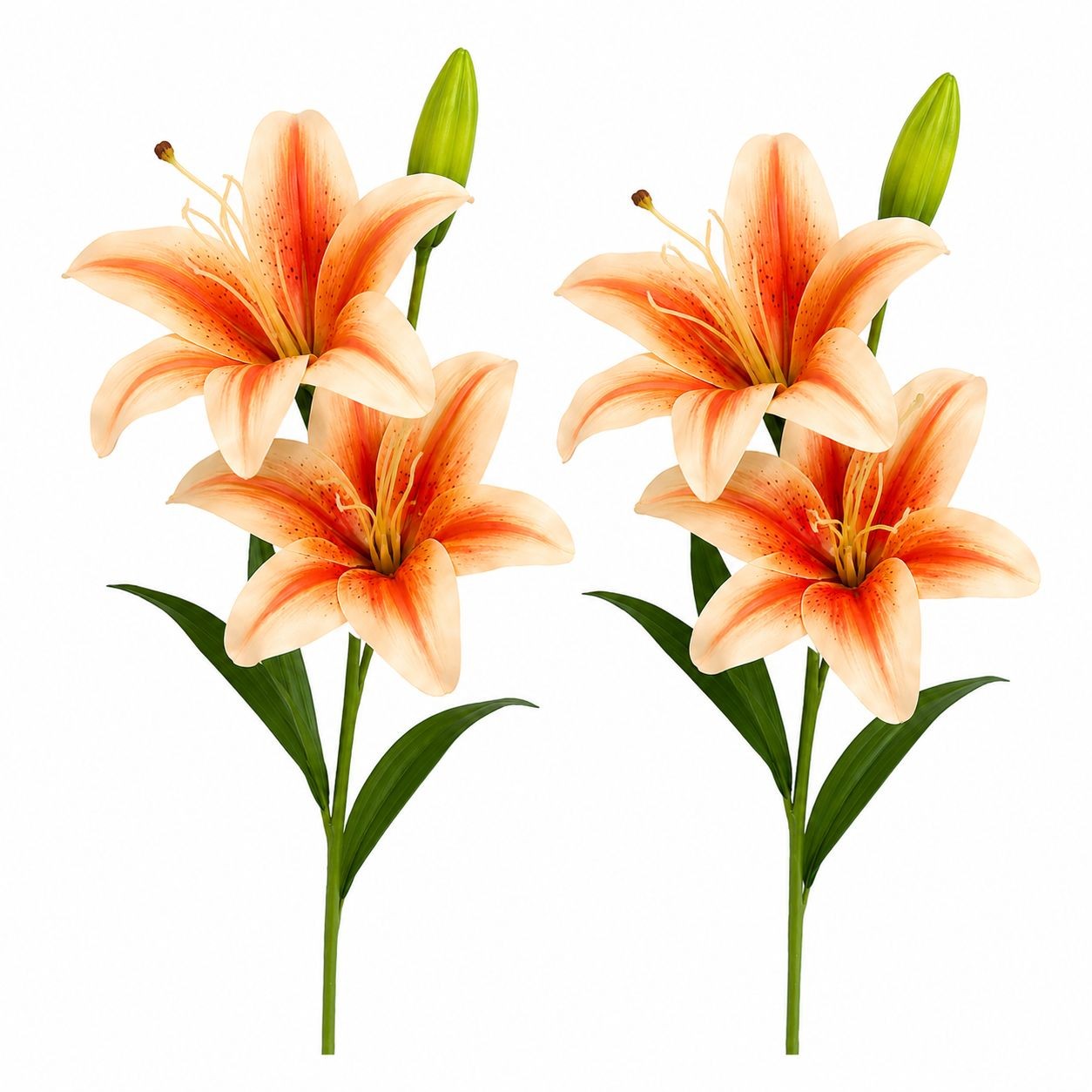 Real Touch Peach Orange Lily Stems Set of 2, Artificial Lily Flowers, Faux Flora