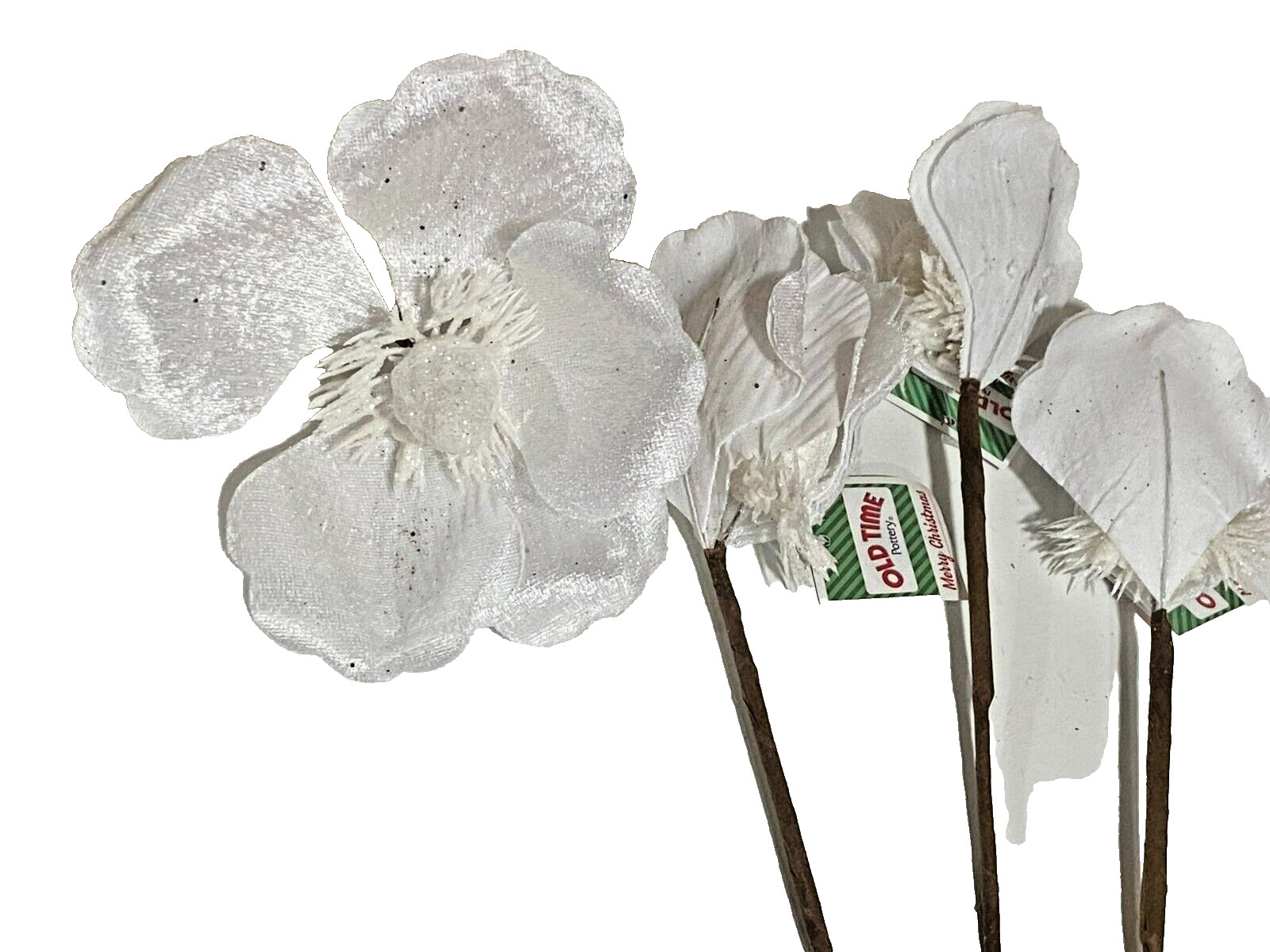 FOUR 4 NEW 6″ WHITE MAGNOLIA FLORAL ORNAMENT WREATH CRAFTS PICKS