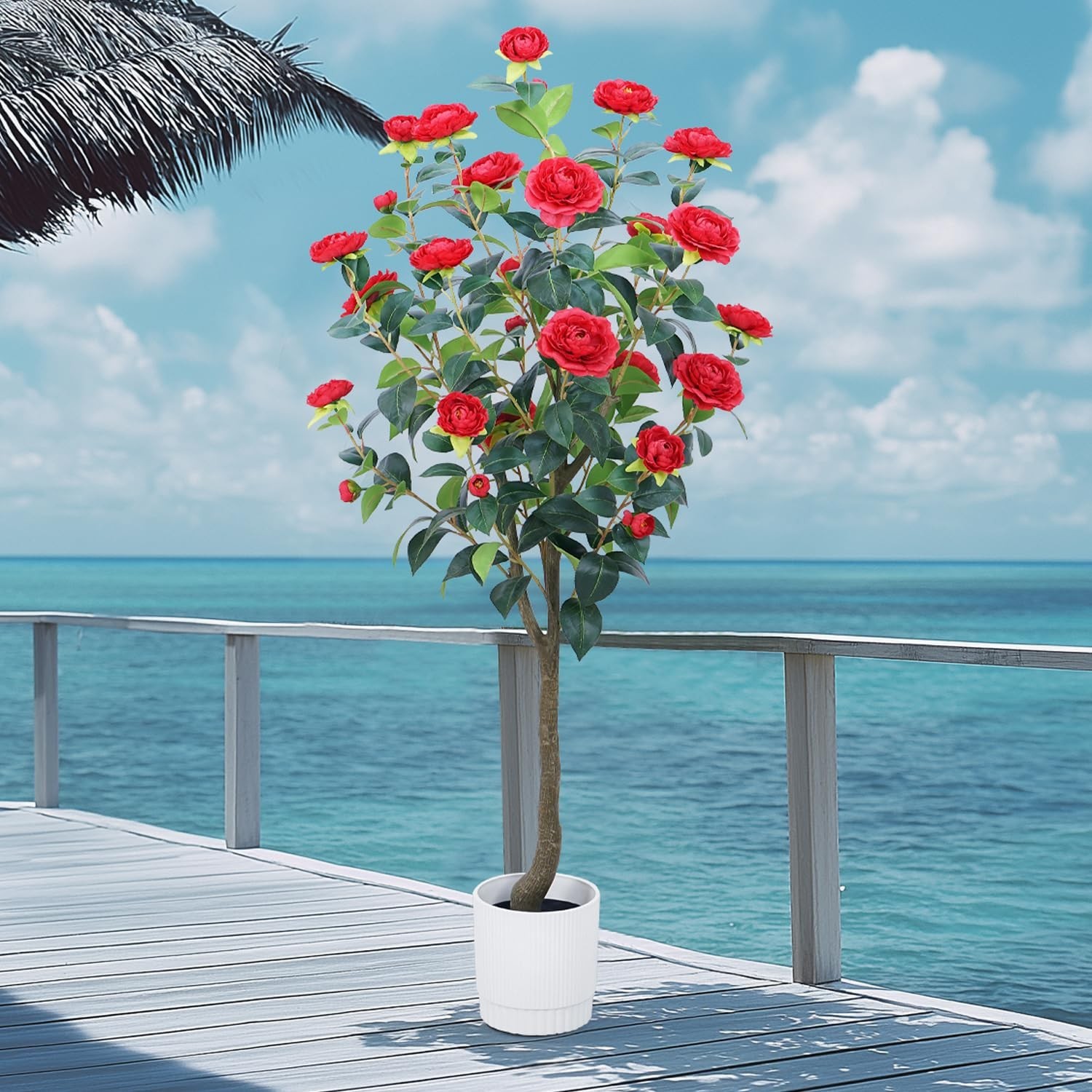 HZXGCP Artificial Camellia Tree 6FT Faux Plants Indoor, Easy Assembly
