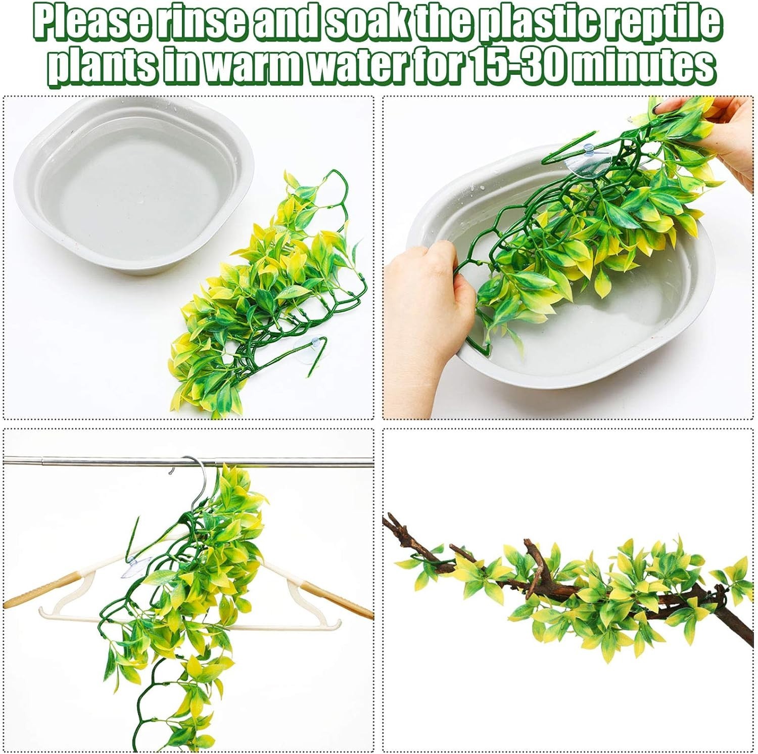 6 Pack of 12-Inch Reptile Habitat Silk Plants with Suction Cups for Easy Setup