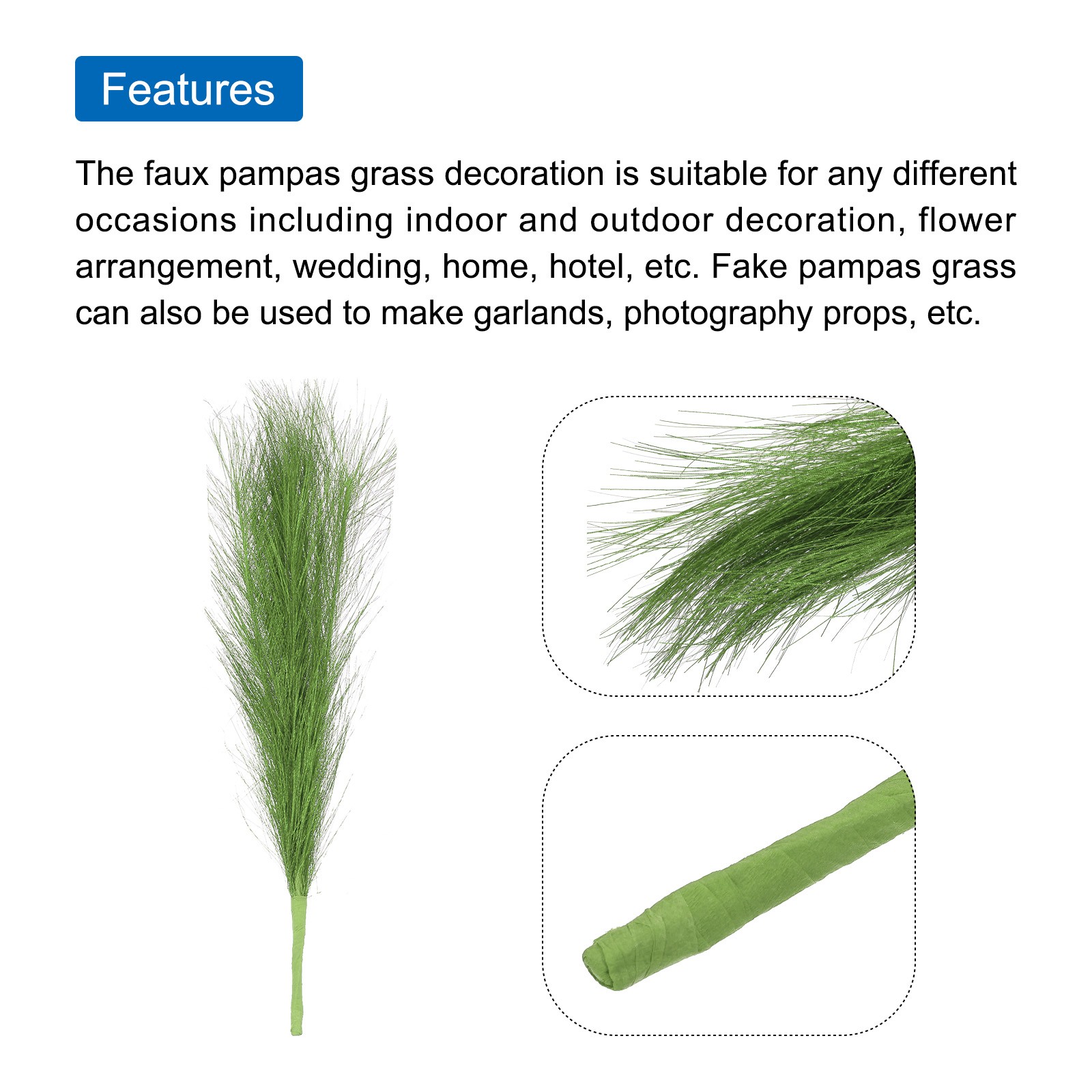 6Pcs Pampas Grass 17.7″ Fake Pampas Grass for Wedding Decoration Green