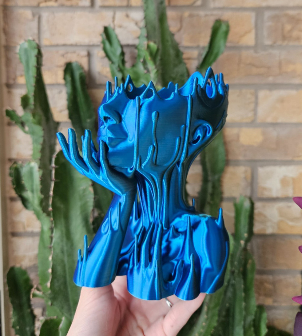 Melted Woman Head Planter 3D Printed Face Pot for Indoor Plants Mini Planter
