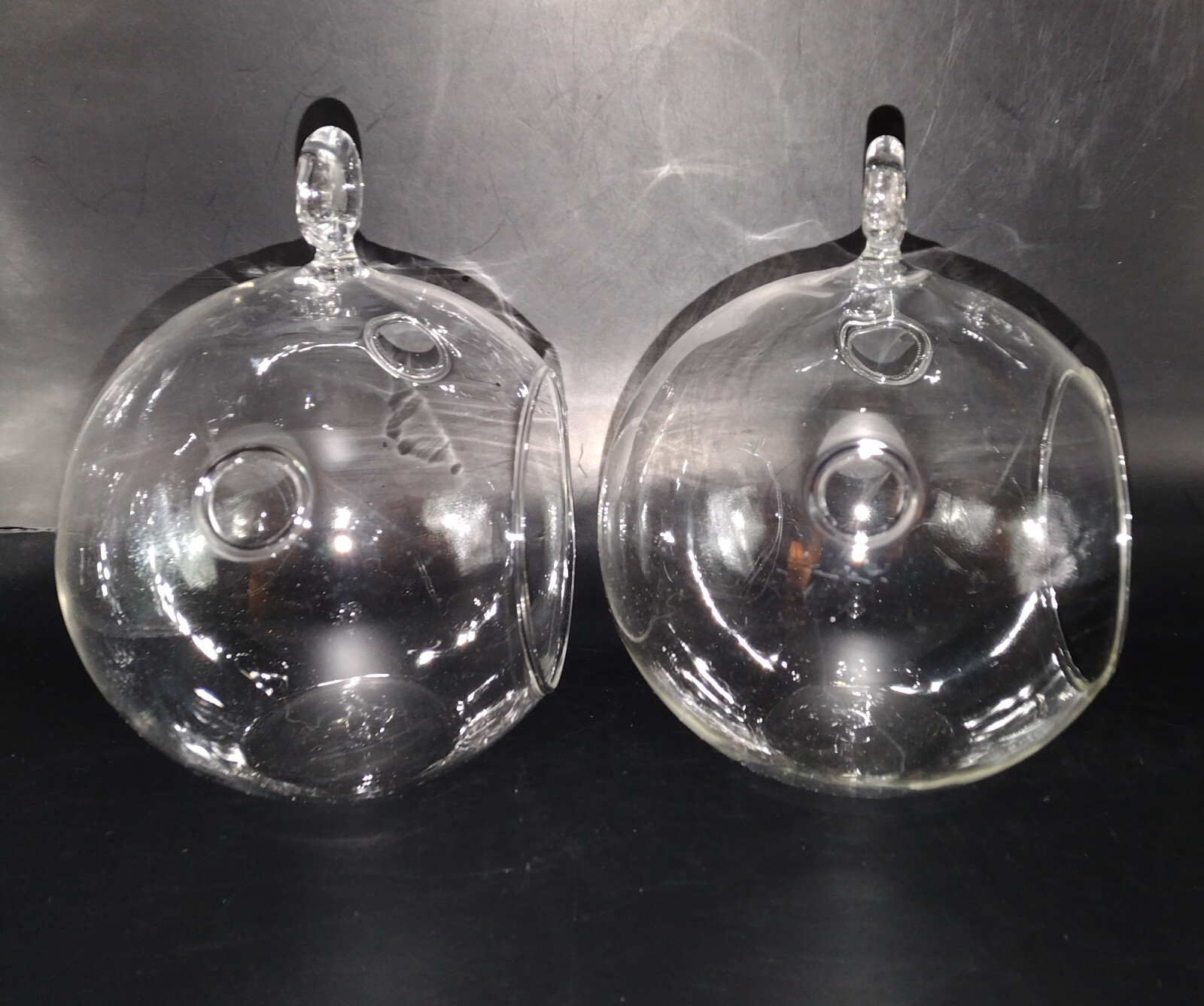 Hanging Globe Round Glass Terrarium Air Plant Orbs Clear 4” Diameter Pack of 2