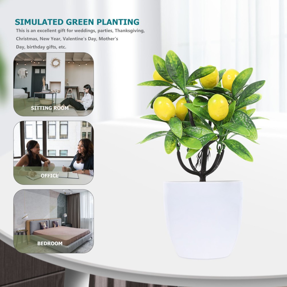 2Pcs Faux Lemon Tree Artificial Plant Yellow for Home Decor and Office Display