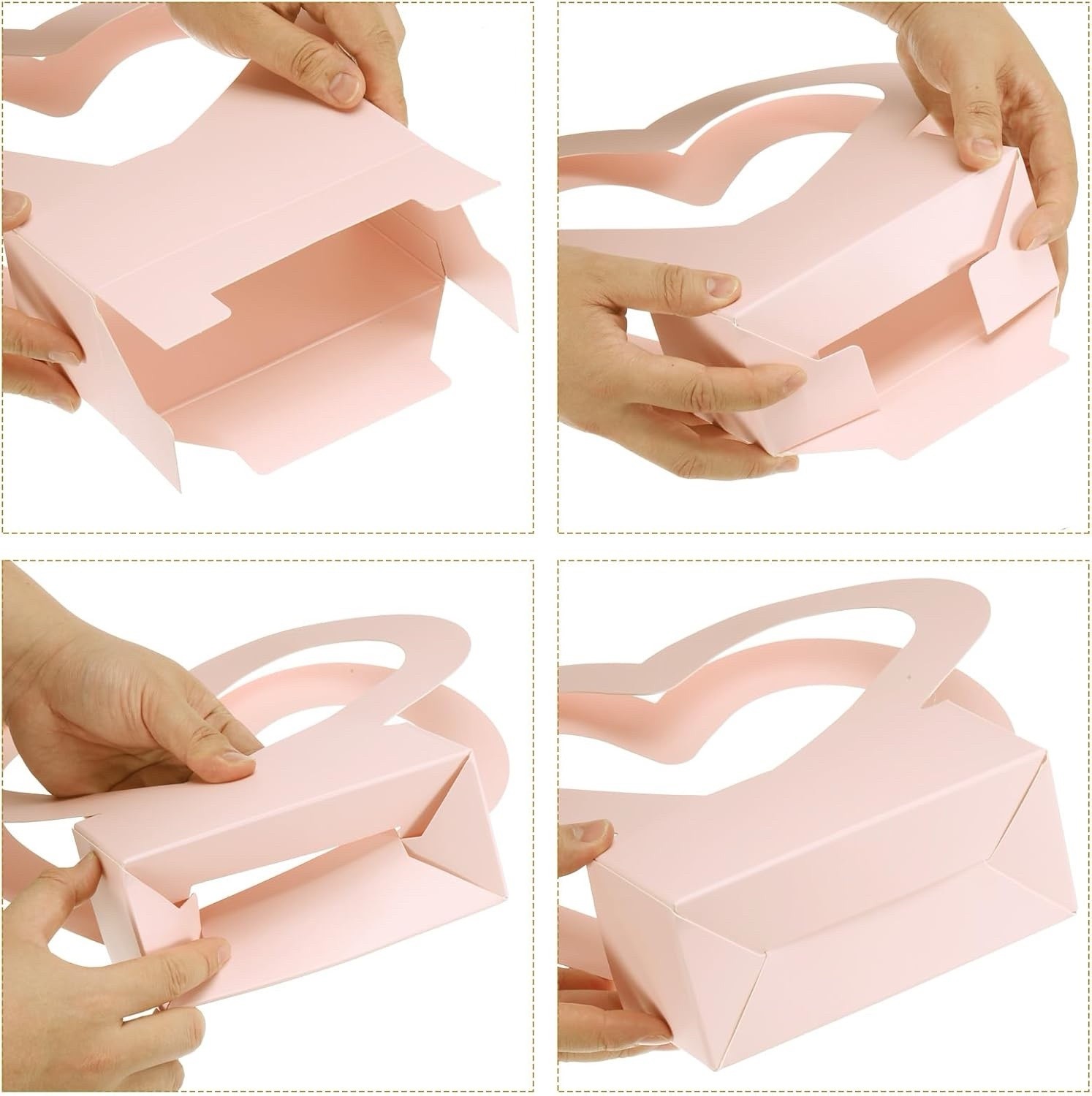 12 Pink Heart Shaped Flower Boxes, Bouquet Gift Bag + Handle Centerpiece Decor