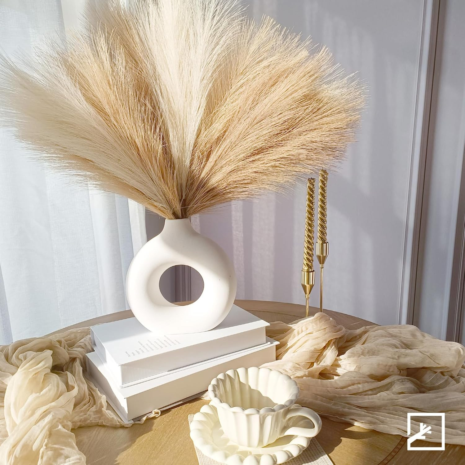 6-Pcs 17″ Pampas Grass Faux Pompas Fluffy 17in 6pcs Beige & Brown & Taupe