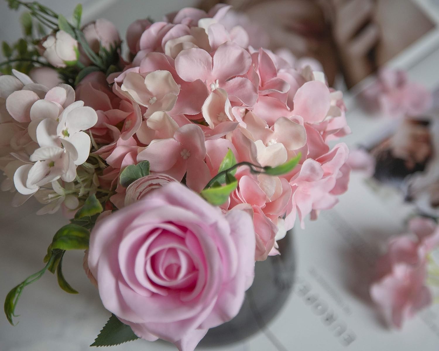 Pack of 6 Pink Silk Hydrangea Flowers – Perfect for Wedding Centerpieces