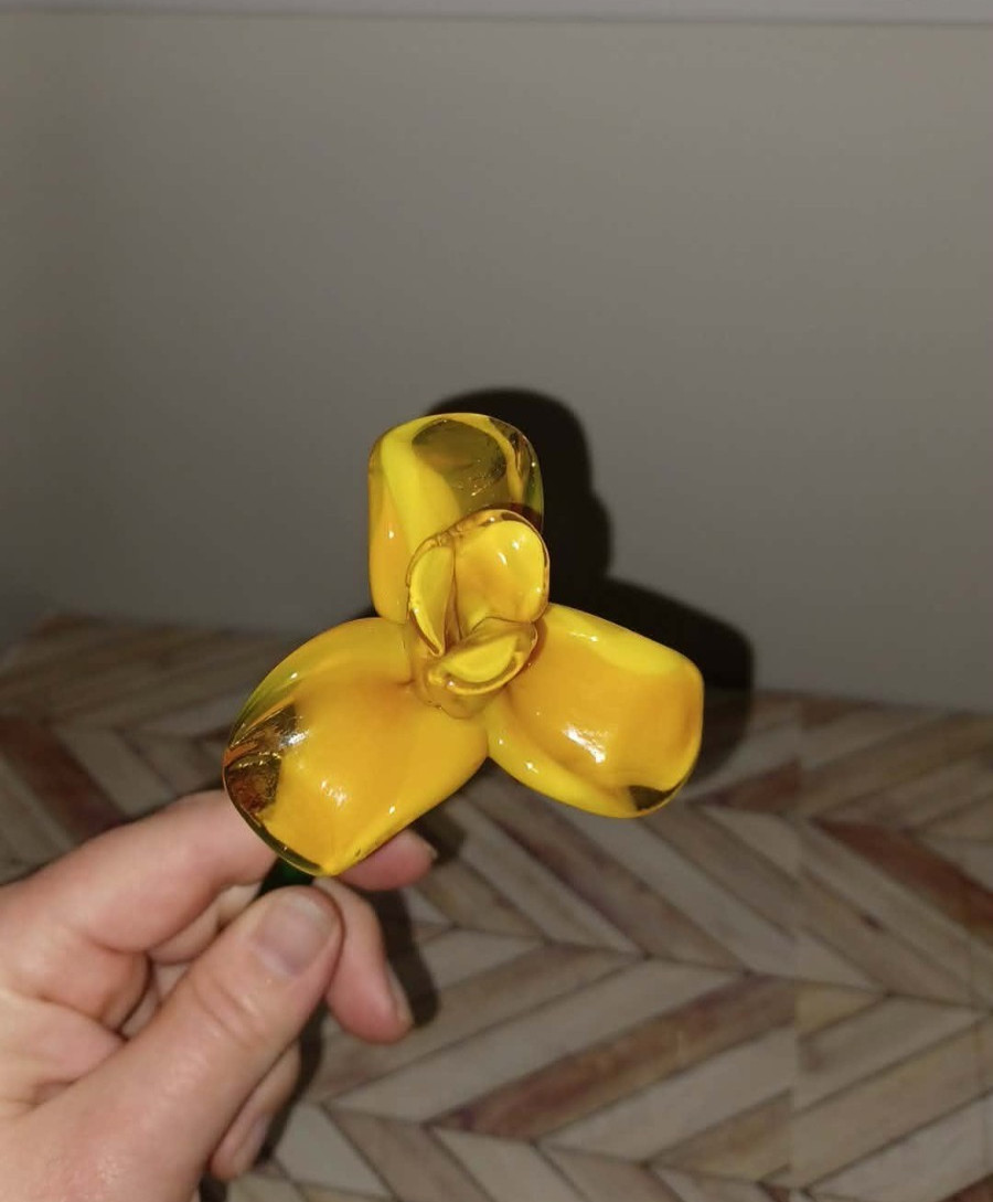 12 Inch Murano Style Blown Glass Flower Excellent Condition Orange Art Glass
