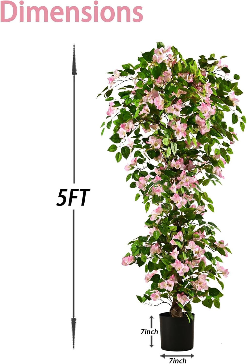 5FT Artificial Bougainvillea Tree – Realistic Pink/White Silk Floral Decor