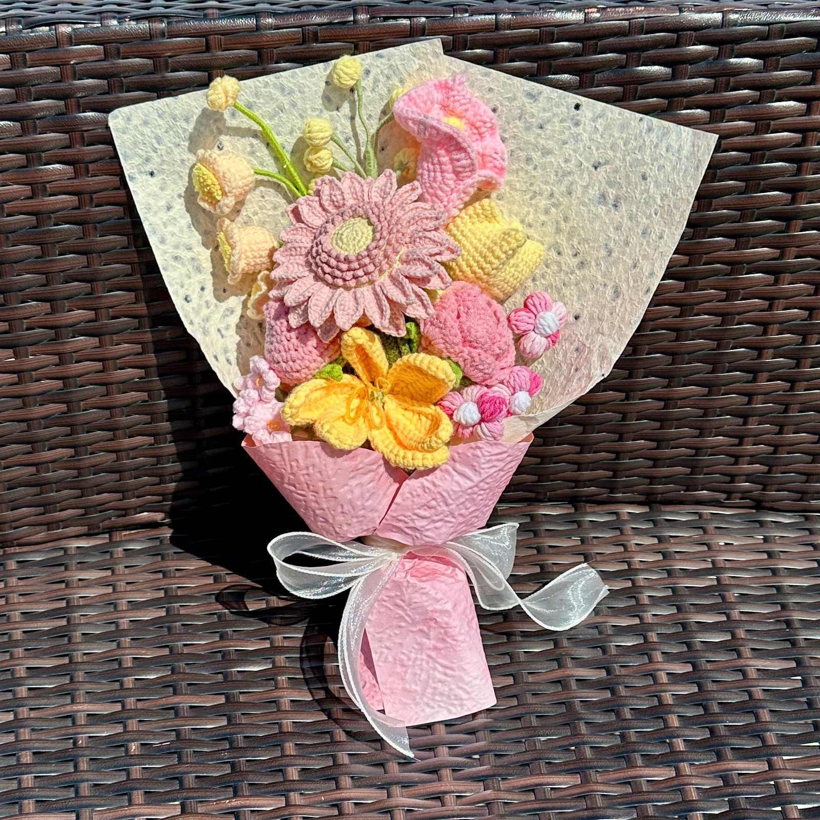 Crochet Flower Arrangement Yarn Bouquet Desk Decor Home Decor Keepsake Decor