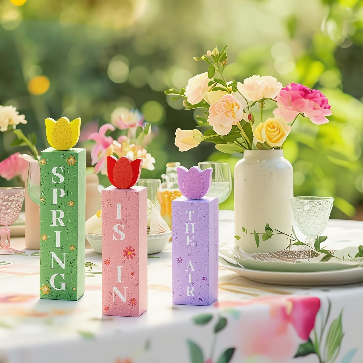 Spring Is In The Air Wooden Sign Set Farmhouse Tiered Tray Decor 3pc
