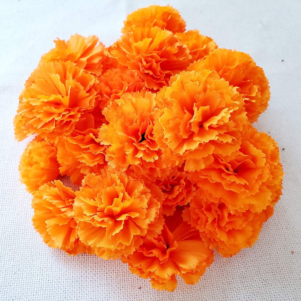 Cabezas de flores de caléndula de seda artificiales para Diwali, festival indio