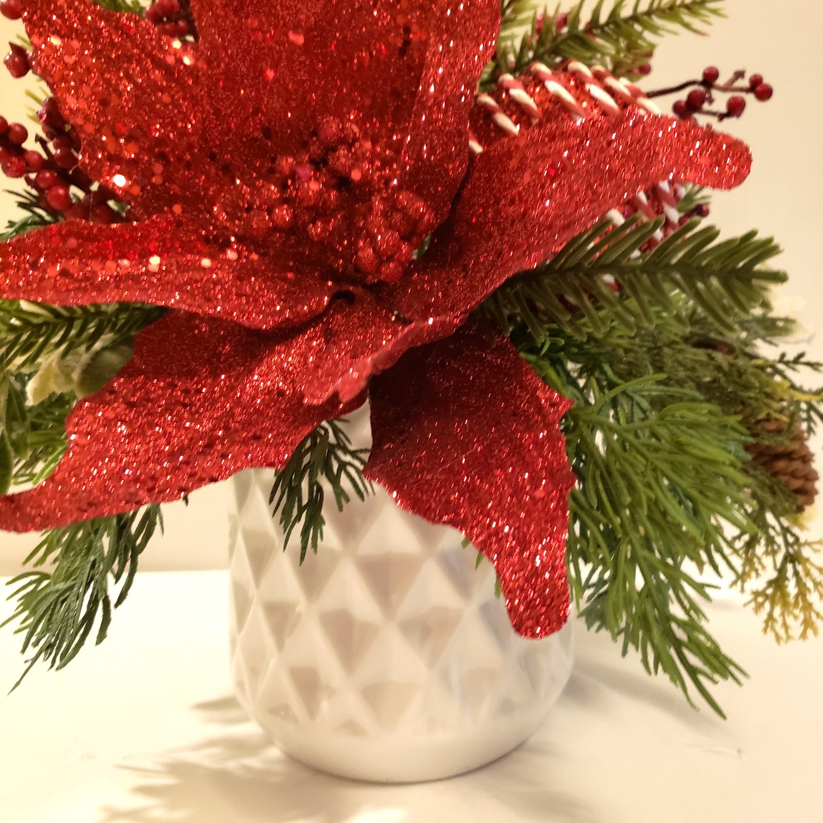 Red Poinsettia Christmas Floral arrangement, Holiday Floral Arrangement, Winter
