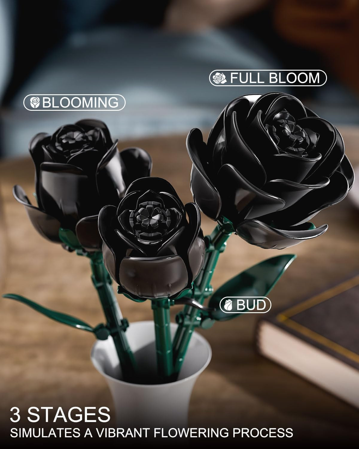 Black Roses Flowers Building Sets, Artificial Bouquet Botanical Collection