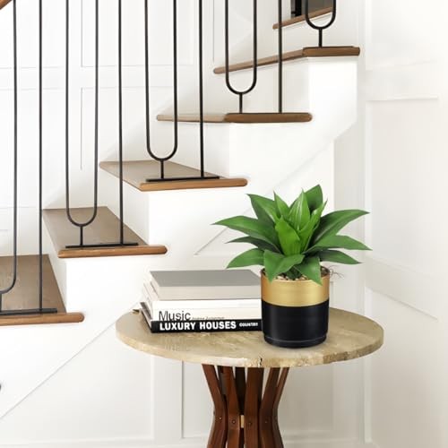 Agave Artificial Wide Leaf Plant in Black Green and Gray Agave Gold Black Vase