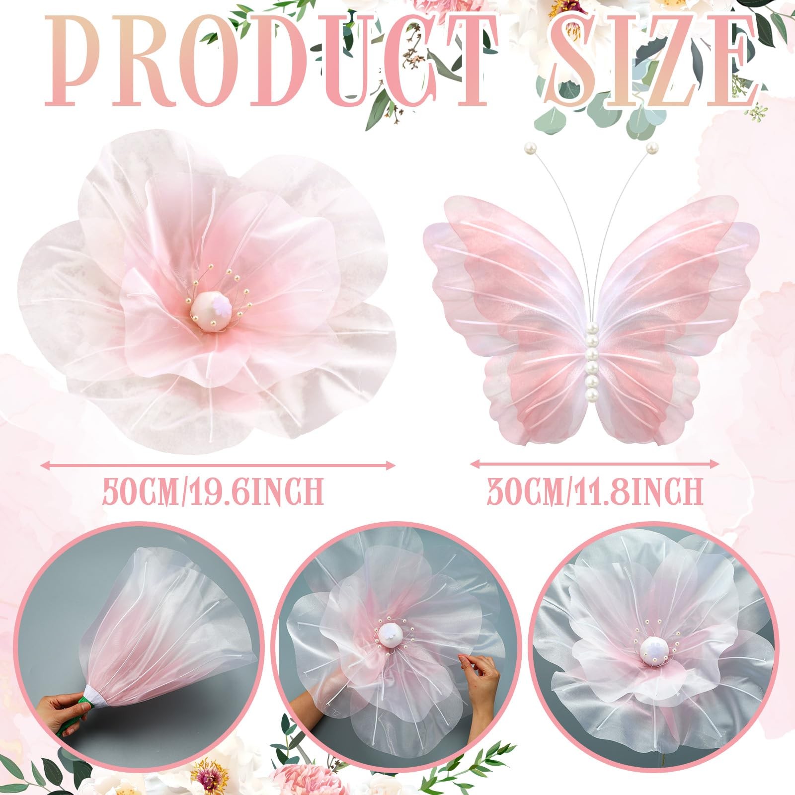 8 Pcs Large Butterfly Flower Decorations 20 Inch 12 Inch 3D Giant Silk Butter…