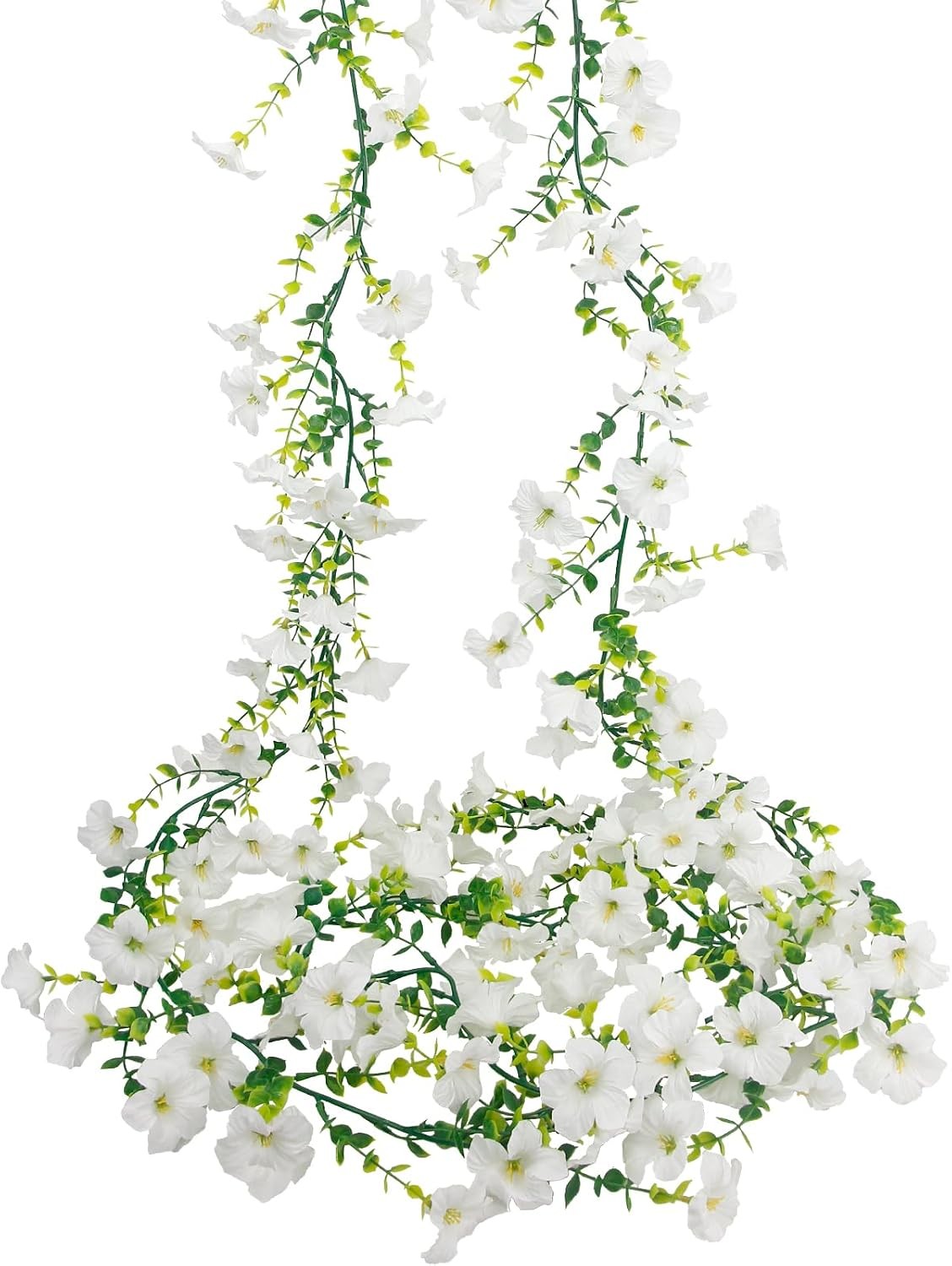 2 Pcs Artificial Vines Outdoors 11.8ft Silk Morning Glory Flowers White Fake Han