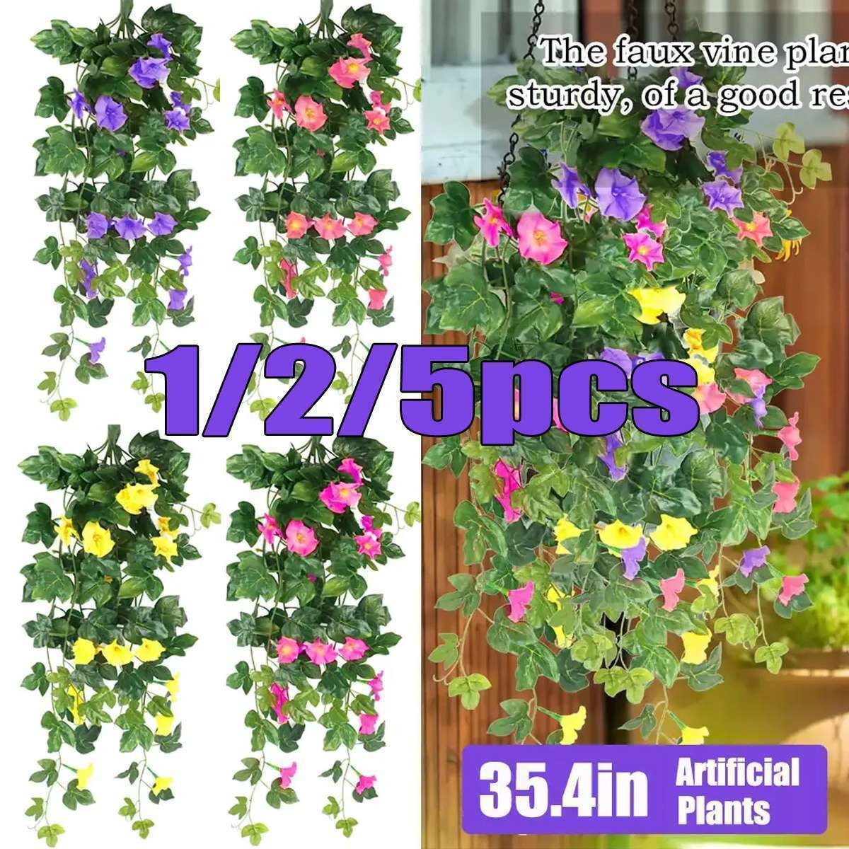 Artificial Fake Flowers Morning Glory Vine Hanging Garland Plants Outdoor Garden