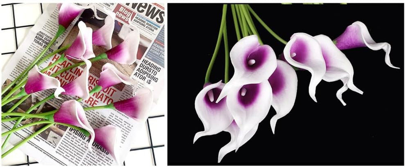 12Pcs Purple in White Artificial Calla Lily Flowers,Single Heads Real Touch | 13