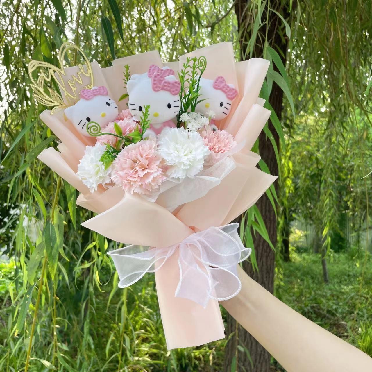 Cat Dolls with Artificial Flowers Creative Bouquet Christmas Valentine Birthday