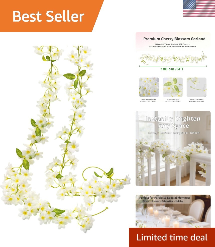 All-Season 6FT Artificial Silk Flower Garland Set – 2 Units for Indoor/Outdoor