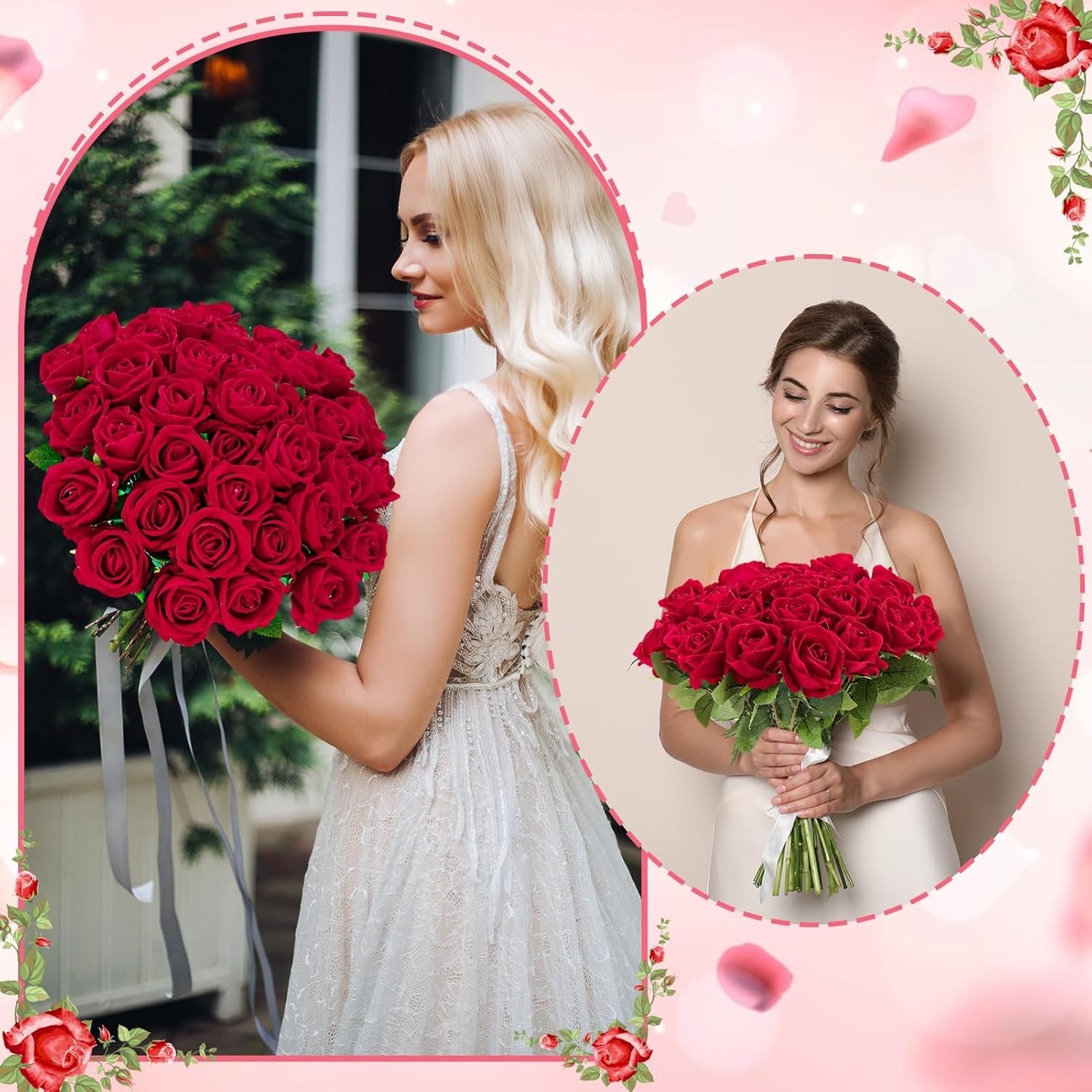 Realistic Red Rose Bouquet 36 Pcs Velvet Silk Flowers for Event Centerpieces